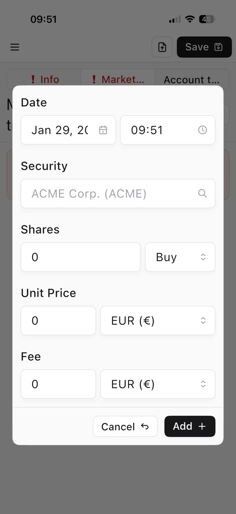 Market Transaction Entry