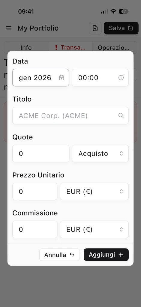 Inserimento transazione di mercato