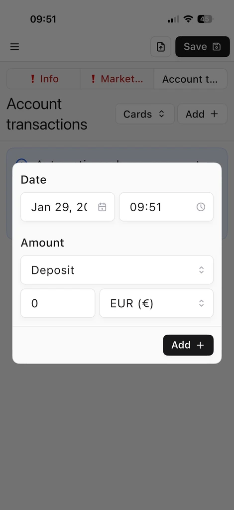 Deposit/Withdrawal Entry