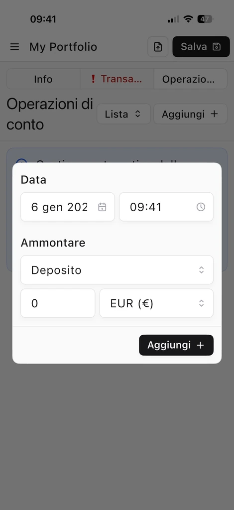 Inserimento deposito/prelievo